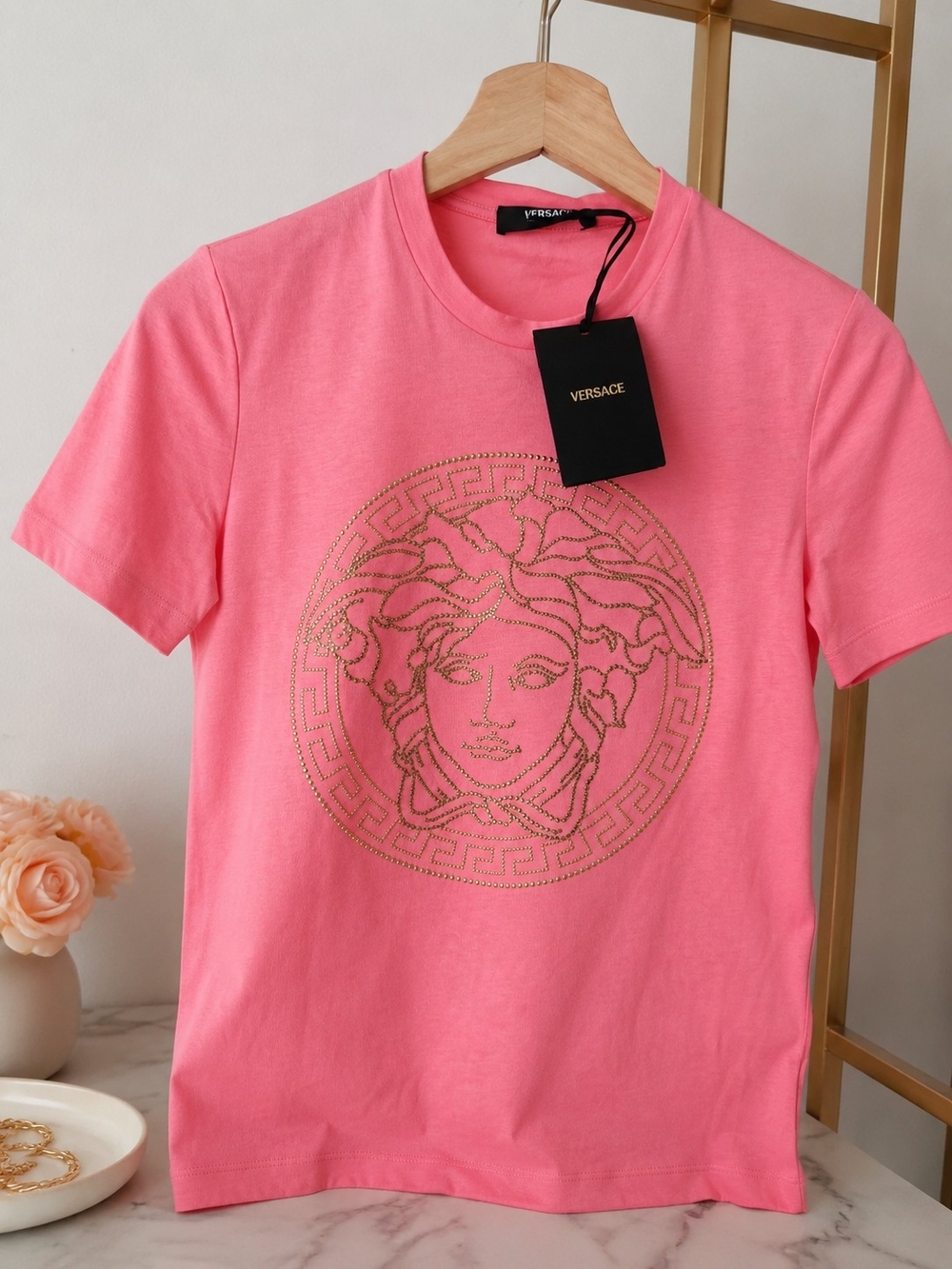 NWT Versace Crystal Medusa Pink Cotton T-Shirt Size 36 / XS